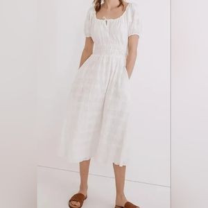 Madewell NWT Women's Midi Dress White Seersucker Cotton Mix Size Small